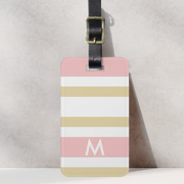 Etiqueta Para Maletas Rayas rosadas y beige personalizadas con inicial P