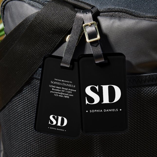 Etiqueta Para Maletas Receta de Monograma Retro Clásico Elegante Blanco  (Subido por el creador)