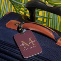 Recién casado Sr. Monogram Nombres Año Borgoña Oro