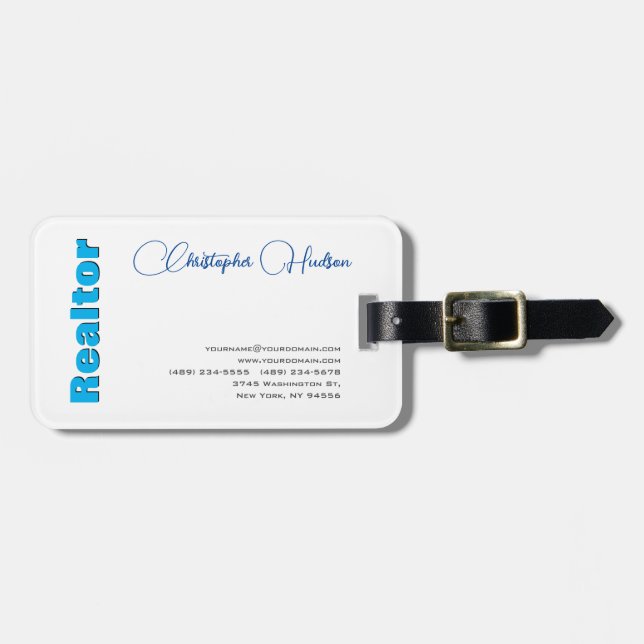 Etiqueta Para Maletas Rector simple profesional Inmobiliaria Blue White (Frente Horizontal)