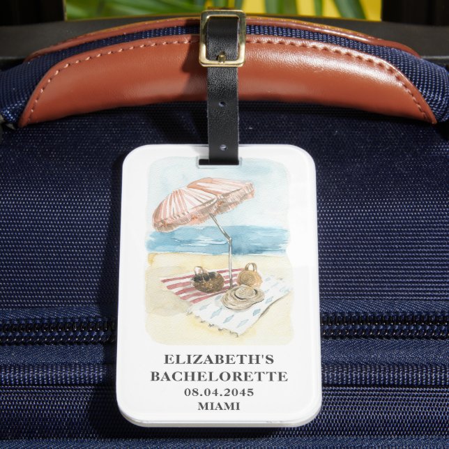 Etiqueta Para Maletas Recuerdos de Despedida de Soltera con Escena de Pl (Anverso In situ 2)