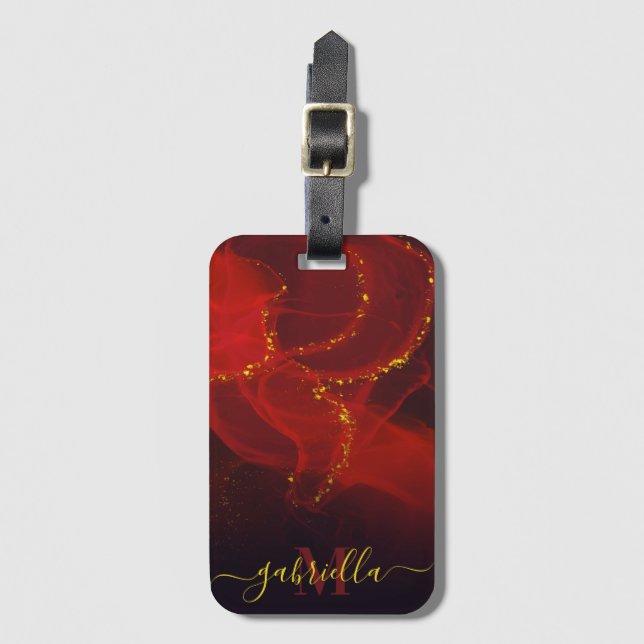 Etiqueta Para Maletas Red Abstract Gold Purpurina (Anverso vertical)