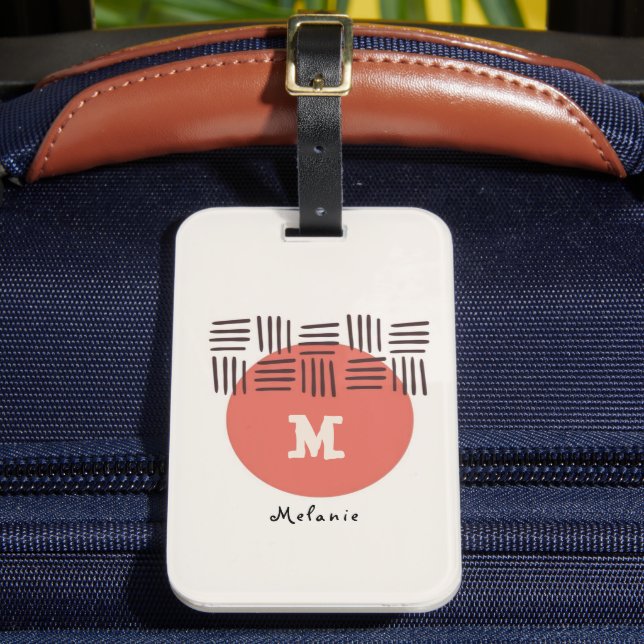 Etiqueta Para Maletas Red brown abstract aesthetic minimal Monogram (Anverso In situ 2)