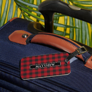 Etiqueta Para Maletas Red Buffalo Plaid Personalizado
