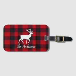 Etiqueta Para Maletas Red Buffalo Plaid & Reindeer | Personal Name Gift