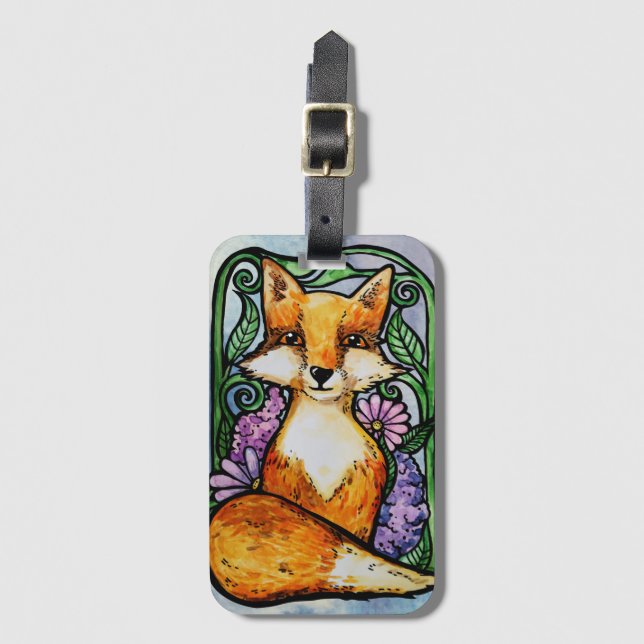 Etiqueta Para Maletas Red Fox Floral Nature Art (Anverso vertical)