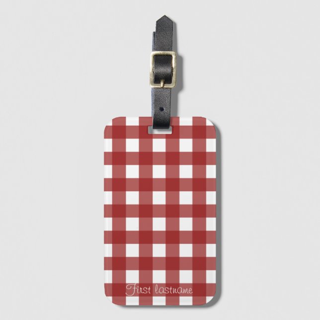 Etiqueta Para Maletas Red White Gingham Check Plaid (Anverso vertical)