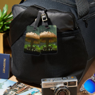 Etiqueta Para Maletas Refugio en el Día de las Lluvias: Ranas refugiándo