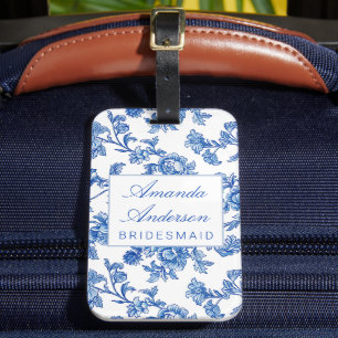 Etiqueta Para Maletas Regalo de dama de honor en Chinoiserie Azul y Blan