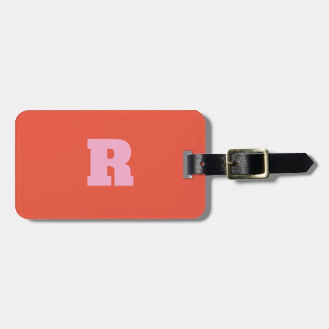 Etiqueta Para Maletas Regalo de fiesta de monograma naranja rosa intenso (Frente Horizontal)
