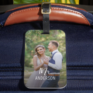 Etiqueta Para Maletas Regalo de foto de boda de Sr. Monograma