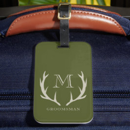 Etiqueta Para Maletas Regalo de Groomsmen, Personalizado de Antler Verde