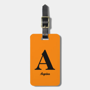 Etiqueta Para Maletas Regalo de naranja mandarina negra con monogramas p