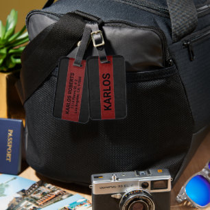 Etiqueta Para Maletas Regalo Para Padre Cuero Negro Y Rojo Vintage