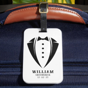 Etiqueta Para Maletas Regalos Groomsman modernos de Tuxedo en blanco y n