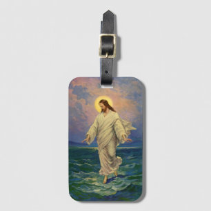 Etiqueta Para Maletas Religión Vintage, Jesucristo caminando sobre el ag