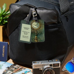 Etiqueta Para Maletas Reloj de vapor con esmeralda verde ruso (2)