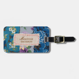 Etiqueta Para Maletas Remiendo floral de la tela (azul) personalizado