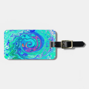 Etiqueta Para Maletas Remolino de Líquido Azul y Verde Oceánico Abstract