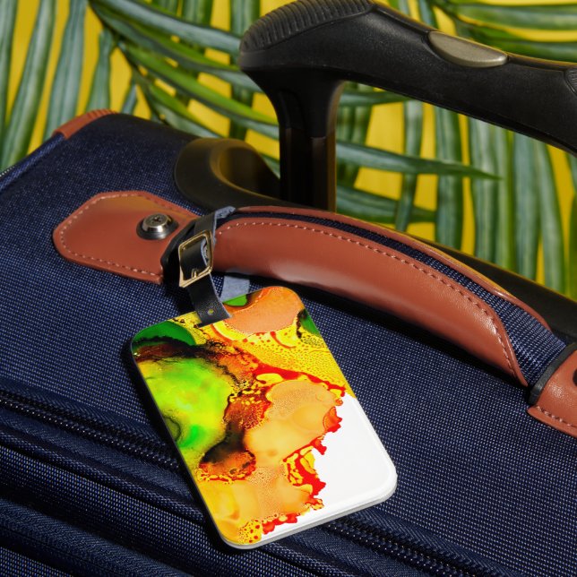 Etiqueta Para Maletas Resumen de arte alcohol tinta amarillo verde (Anverso In situ 1)