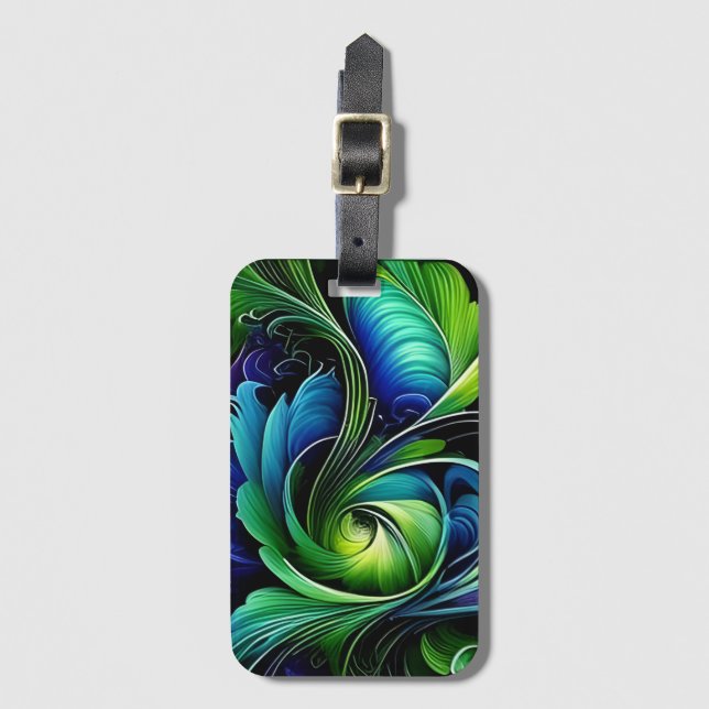 Etiqueta Para Maletas Resumen de hojas verdes azules (Anverso vertical)