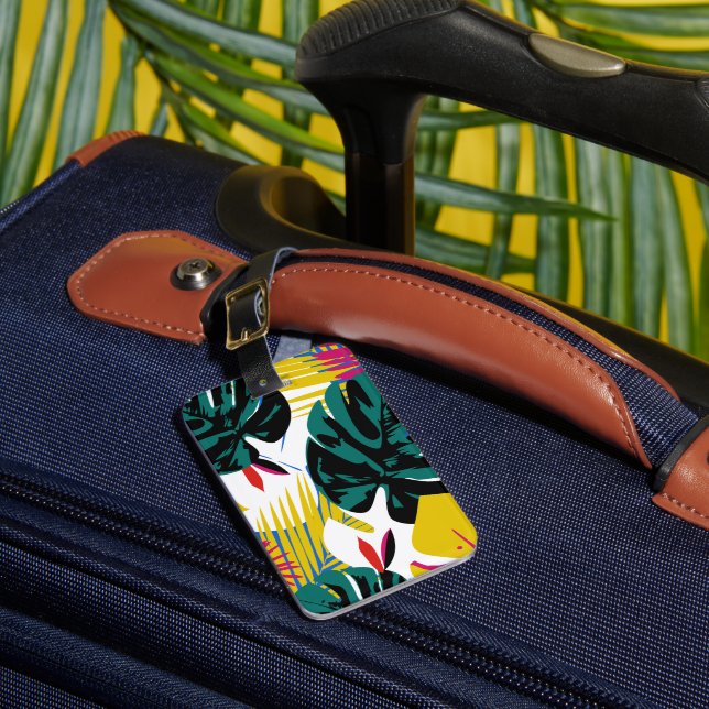 Etiqueta Para Maletas Resumen de plantas de monstera geométricas tropica (Anverso In situ 1)