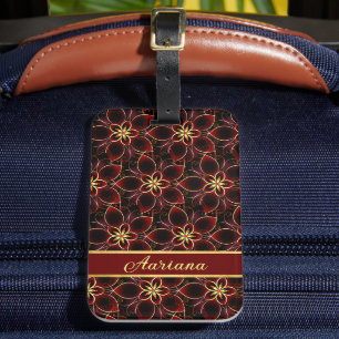 Etiqueta Para Maletas Resumen Floral De Patrón Sin Marea De Oro Y Rojo