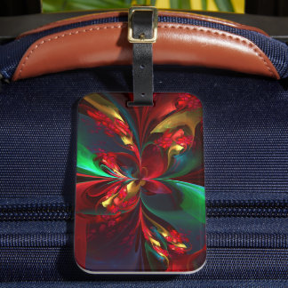 Etiqueta Para Maletas Resumen floral moderno Patrón verde rojo del arte 