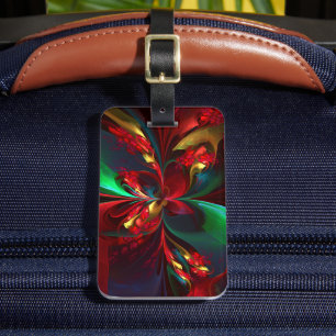 Etiqueta Para Maletas Resumen floral moderno Patrón verde rojo del arte 