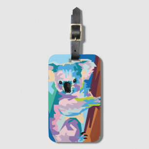 Etiqueta Para Maletas Retrato de Koala, arte pop colorido