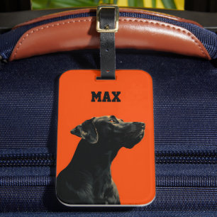 Etiqueta Para Maletas Retrato de perro negro sobre fondo naranja