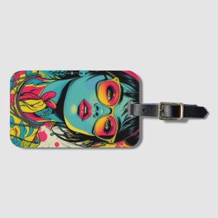 Etiqueta Para Maletas Retrato Neon Pop Diva - Arte Retro Audaz y Vibrant
