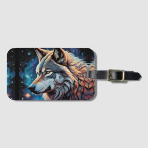 Etiqueta Para Maletas Retrato Nocturno Gray Wolf Starry