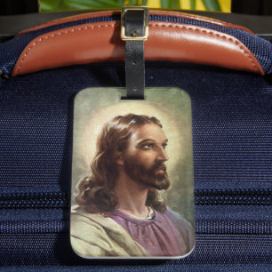 Etiqueta Para Maletas Retrato religioso vintage de Jesucristo con halo