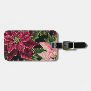 Etiqueta Para Maletas Retro 50s Flor de Nochebuena Burgundy Rosa