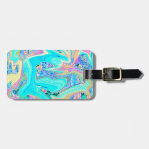 Etiqueta Para Maletas Retro Aqua Blue Liquid Art sobre Hydrangeas abstra