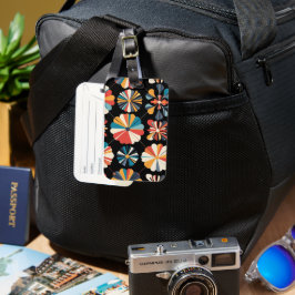 Etiqueta Para Maletas Retro Black Rainbow geometric Flowers Pattern