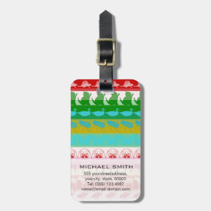 Etiqueta Para Maletas Retro Colorido Animales Patrón de franjas modernas