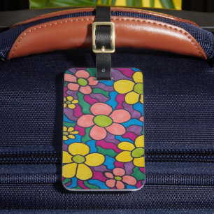 Etiqueta Para Maletas Retro Daisies Colorful Print
