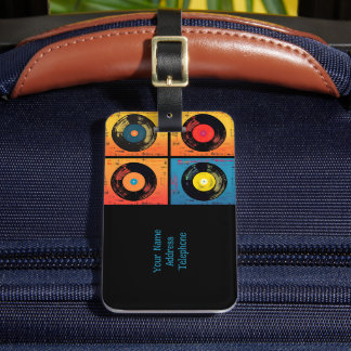 Etiqueta Para Maletas Retro de patrón de registro de vinilo de los años 