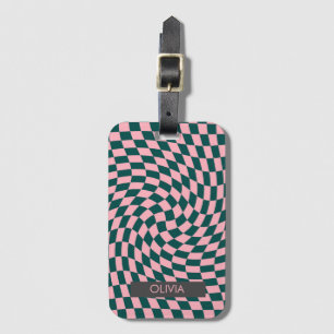 Etiqueta Para Maletas Retro personalizado retro deformado rosa verde tac