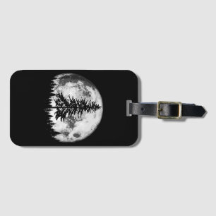 Etiqueta Para Maletas Retro Pleno Luna y Minimalista Pino Árbol Vintage