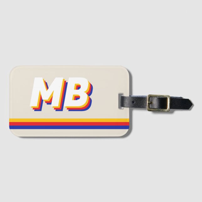 Etiqueta Para Maletas Retro Stripes Monograma inicial personalizado (Anverso horizontal)