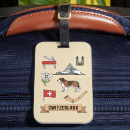 Etiqueta Para Maletas Retro Travel Switzerland Iconic National Symbols