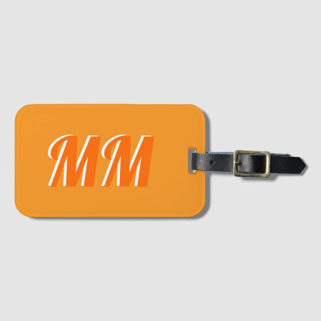 Etiqueta Para Maletas Retro trendy Naranja Monograma moderno inicial (Anverso horizontal)