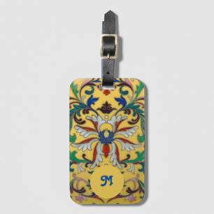 Etiqueta Para Maletas Retro Vintage Amarillo Floral Botánico Monogramado