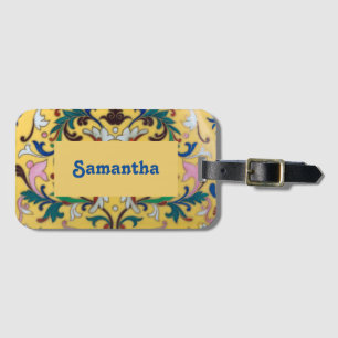Etiqueta Para Maletas Retro Vintage Amarillo Floral Botánico Personaliza