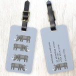 Etiqueta Para Maletas Rinocerontes personalizados<br><div class="desc">Una pila divertida de rinocerontes sobre un fondo azul,  perfecta para los amantes de los animales y de la vida salvaje en todas partes. Cambie los detalles en el reverso para personalizar. Arte original de Nic Squirrell.</div>