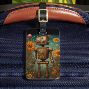 Etiqueta Para Maletas Robot de Jardín Caprichoso Arte Digital