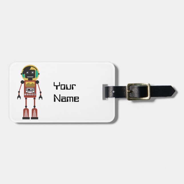 Etiqueta Para Maletas Robot de radio retro (Frente Horizontal)